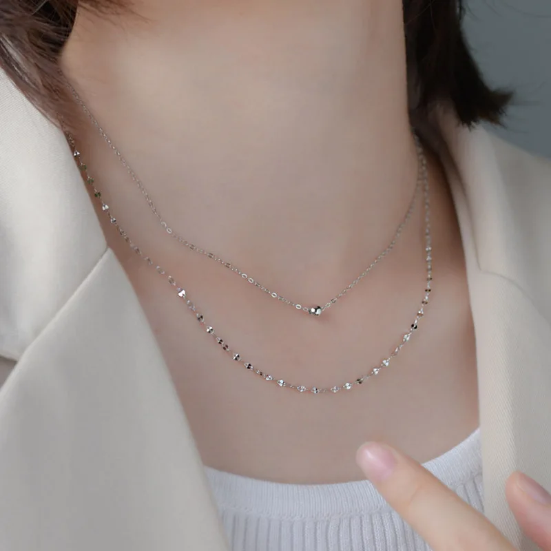 Silver Necklace 925 Sterling Silver Double Layer Necklace Round Bead Chain Cute Choker Wedding Gift For Girl Fine Jewelry NK080 Pendant Necklace Silver Necklace Charms