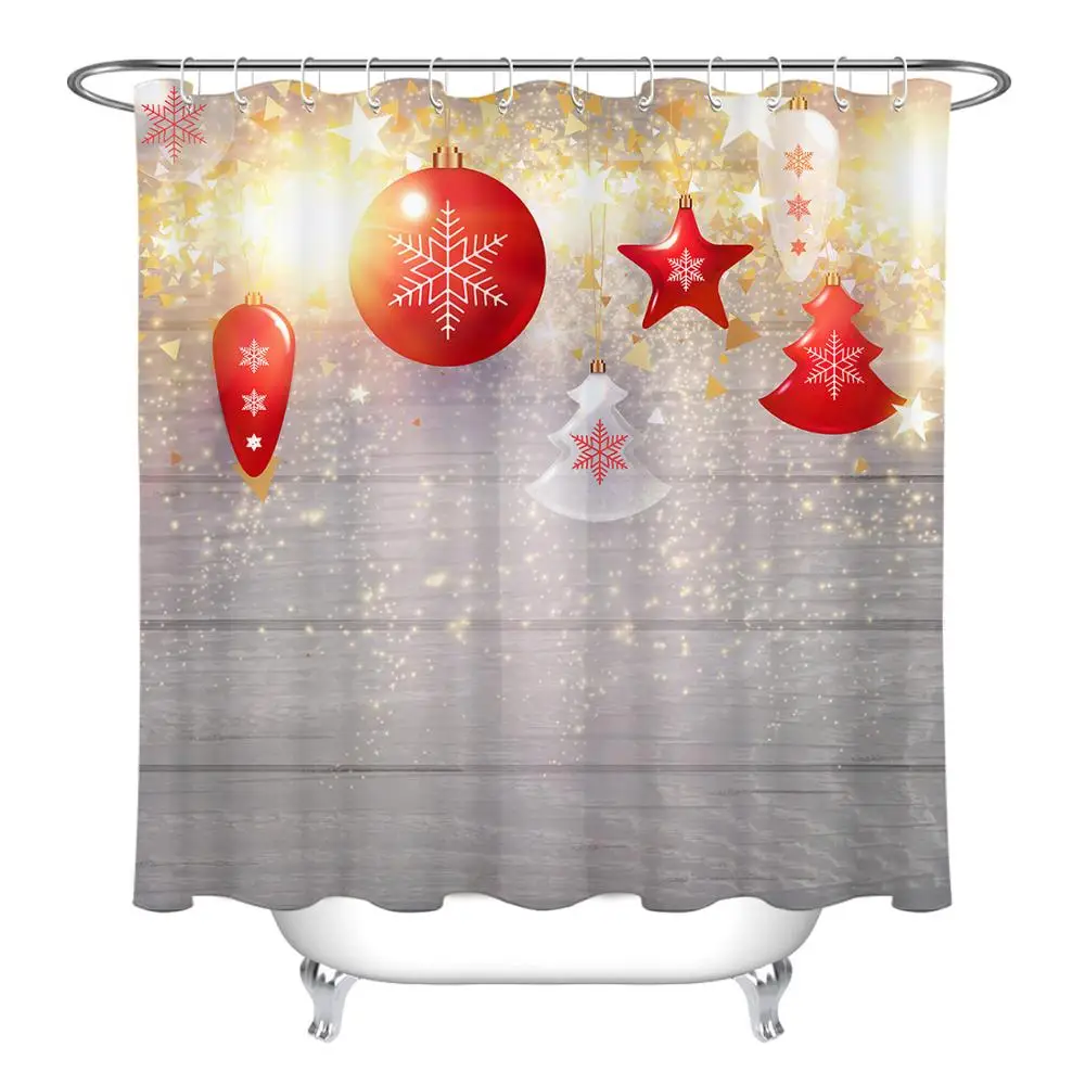 Only Shower Curtain LB Merry Christmas деревянная доска занавеска для душа Рождественские шары Рождественская елка подвесной Декор Ванная комната ванна водонепроницаемый занавес и 12 крючков - Цвет: Only Shower Curtain