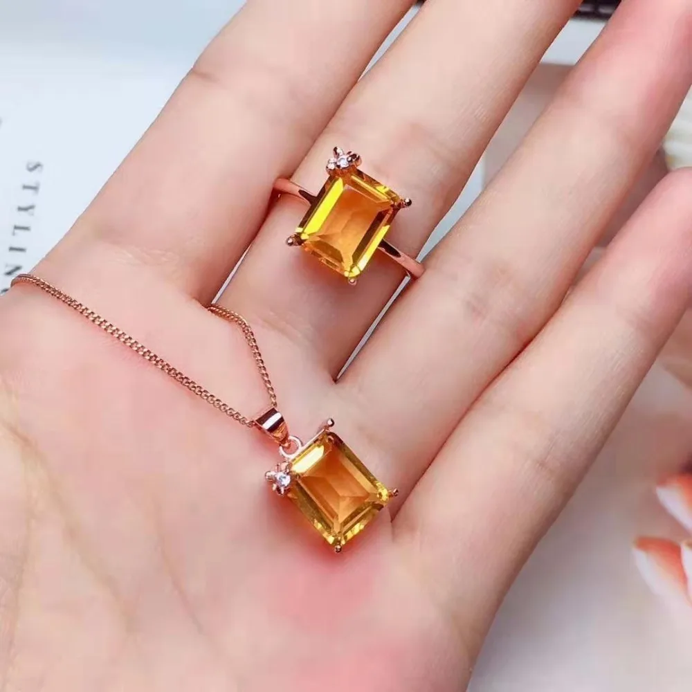 Натуральный желтый кристалл S925 Кольцо Кулон ожерелье костюм для модных дам