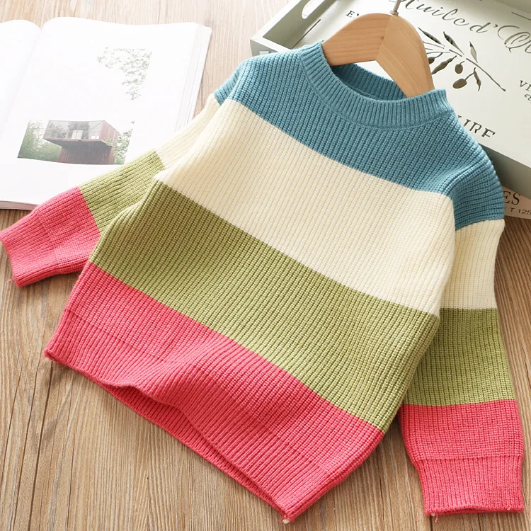 

Korean-style 2019 Autumn New Style Girls Stripes Sweater Online Celebrity Korean-style Baby GIRL'S Crew Neck Long Sleeve Yarn Ba