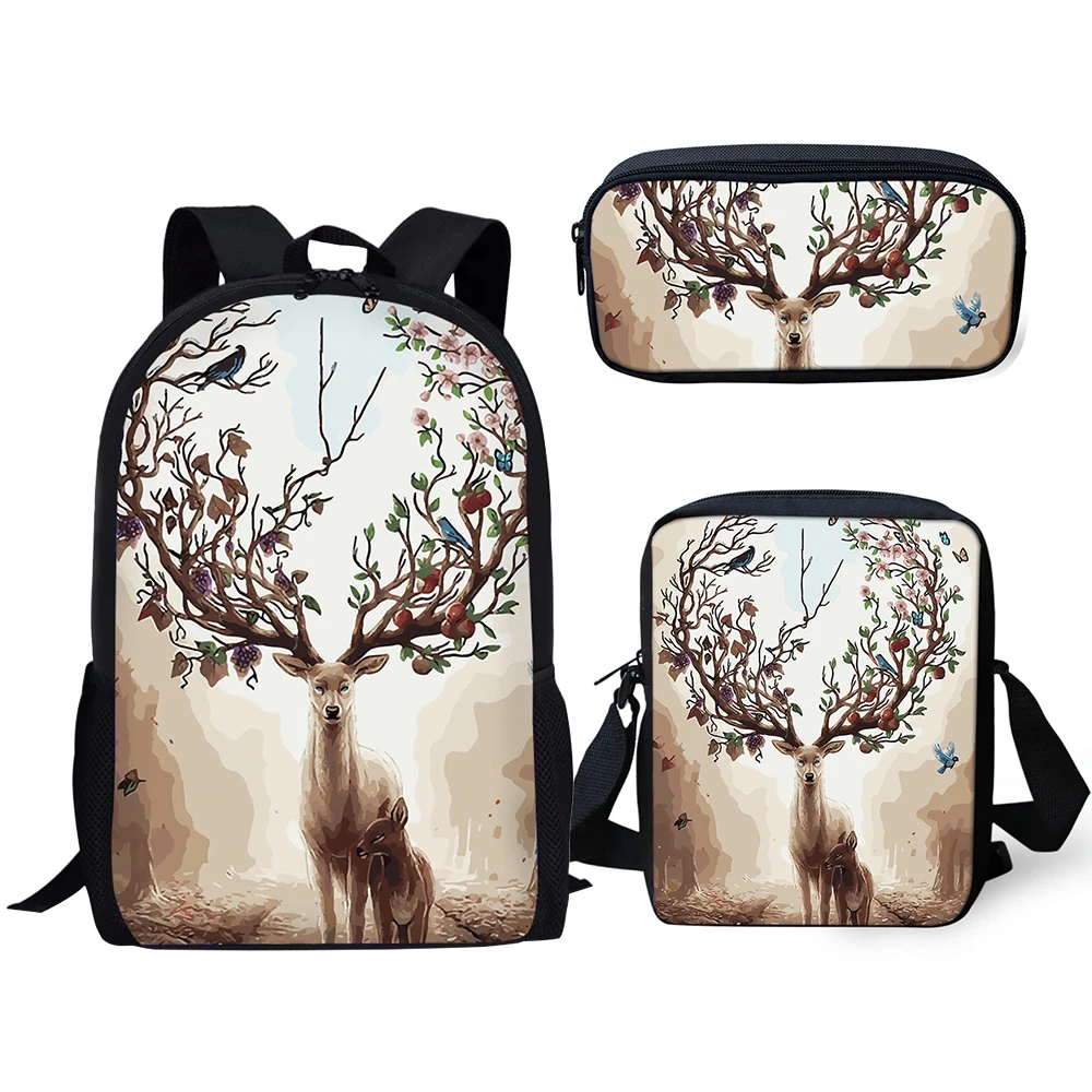 

Fashion 3PCs Set Kids School Backpack Fantasy Arts Deer Pattern School Book Bag Cute Animal Students Backpack/Flaps Bag/Pen Bag