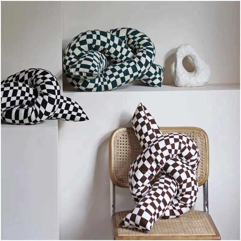 Scacchiera Lattice Cuscino Twist Cuscino Nodo Striscia Lunga A Forma Speciale Retro Lattice Geometria Cuscino Bella Decorazione Domestica