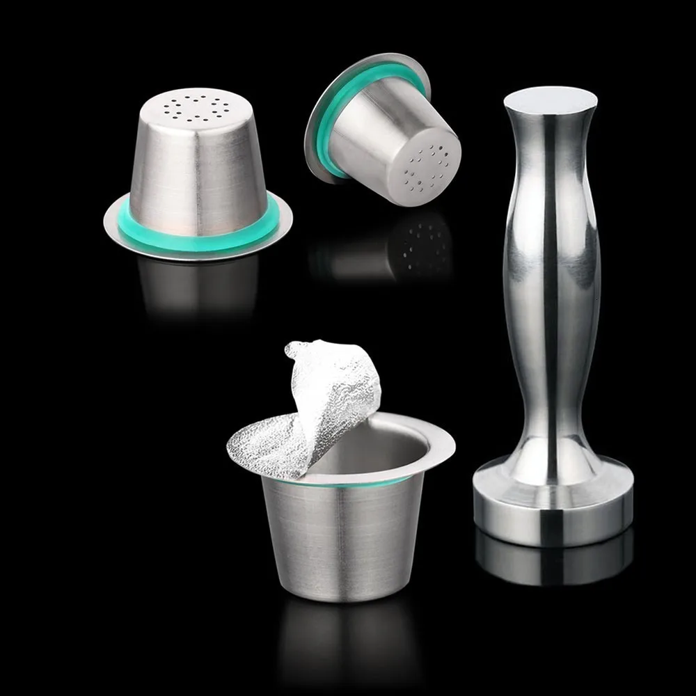 

6PCS Reusable Stainless Steel Nespresso Refillable Coffee Capsule Refilling Cup Filter Nespresso Machine Maker Pod With 120 Lids