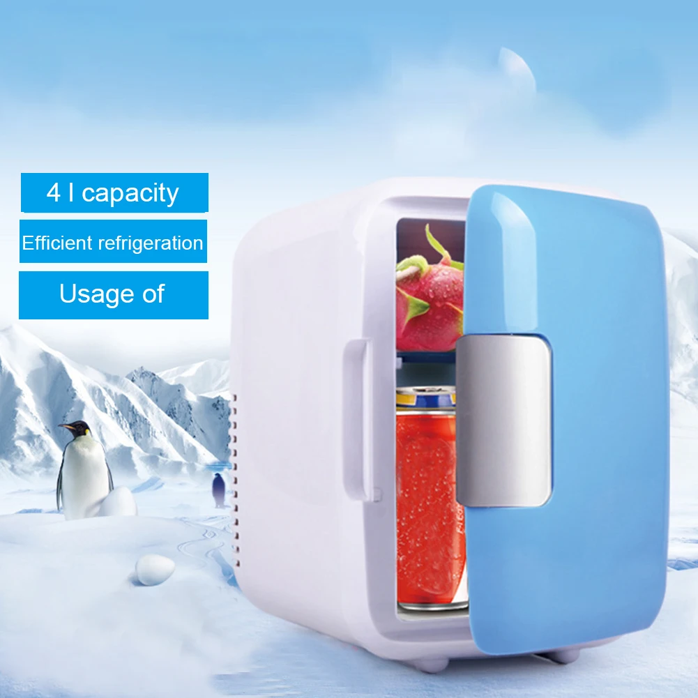 

4L 2 Layers Cosmetics Vegetable Cooling Heating Home Single Door Mini Buckle Dual Use Large Capacity Car Refrigerator Low Noise