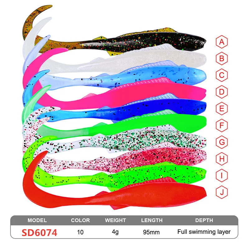 10 шт./лот 4 г/9,5 см Shad мягкая искусственная приманка рыболовная силиконовая форель воблер Мягкая приманка Shad Карп Рыболовная Приманка рукоятка джига крючок под червя
