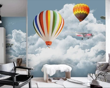 

beibehang Customized modern minimalist blue sky white clouds airplane balloon children's room background wall papel de parede