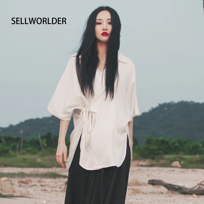 Для женщин японская юката Стиль кардиган, рутая девочка SELLWORLDER шнуровка белая Свободная рубашка