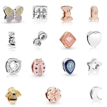 

925 Sterling Silver Reflections Clip Charms Butterfly Honeybee Flower Bead For Women 925 Original Pandora Bracelets
