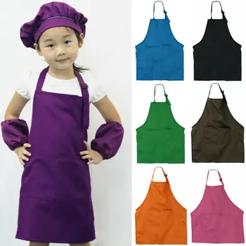 

Children Kids Aprons Pocket Adjustable Chefs Kitchen Cooking Craft Art Plain Bib