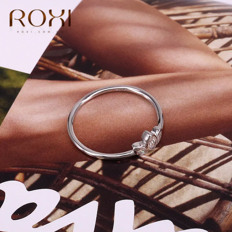 ROXI 925 пробы, серебро, три камня, прозрачный CZ, простые кольца на палец для женщин, подарок, обручальное кольцо, обручальные кольца, массивные ювелирные изделия