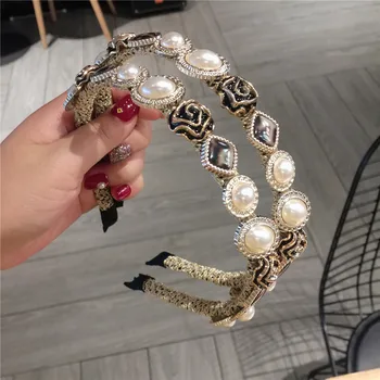 

Brand Vintage Baroque Fashion Pearl Flower Hair Band Travel Party Trend Personality Headband For Women Fashion Hair Accessories