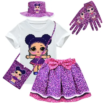 

Summer Toddler Kids Short Sleeve T-shirt+Skirt Set Lol Dress Girls Clothes Children's Doll Cartoon Print Princess Girls Dress