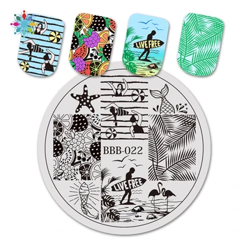 

BeautyBigBang Round Summer Fruit Beach Swimming Pattern Nail Art Stamping Plates TLS