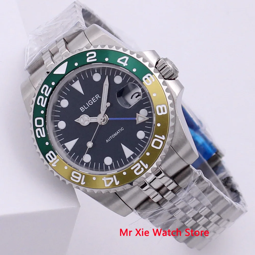 

Bliger 40mm Automatic Mechanical Men Watch Luxury Sapphire Crystal Vintage GMT Watch Luminous Waterproof Calendar Wristwatch Men