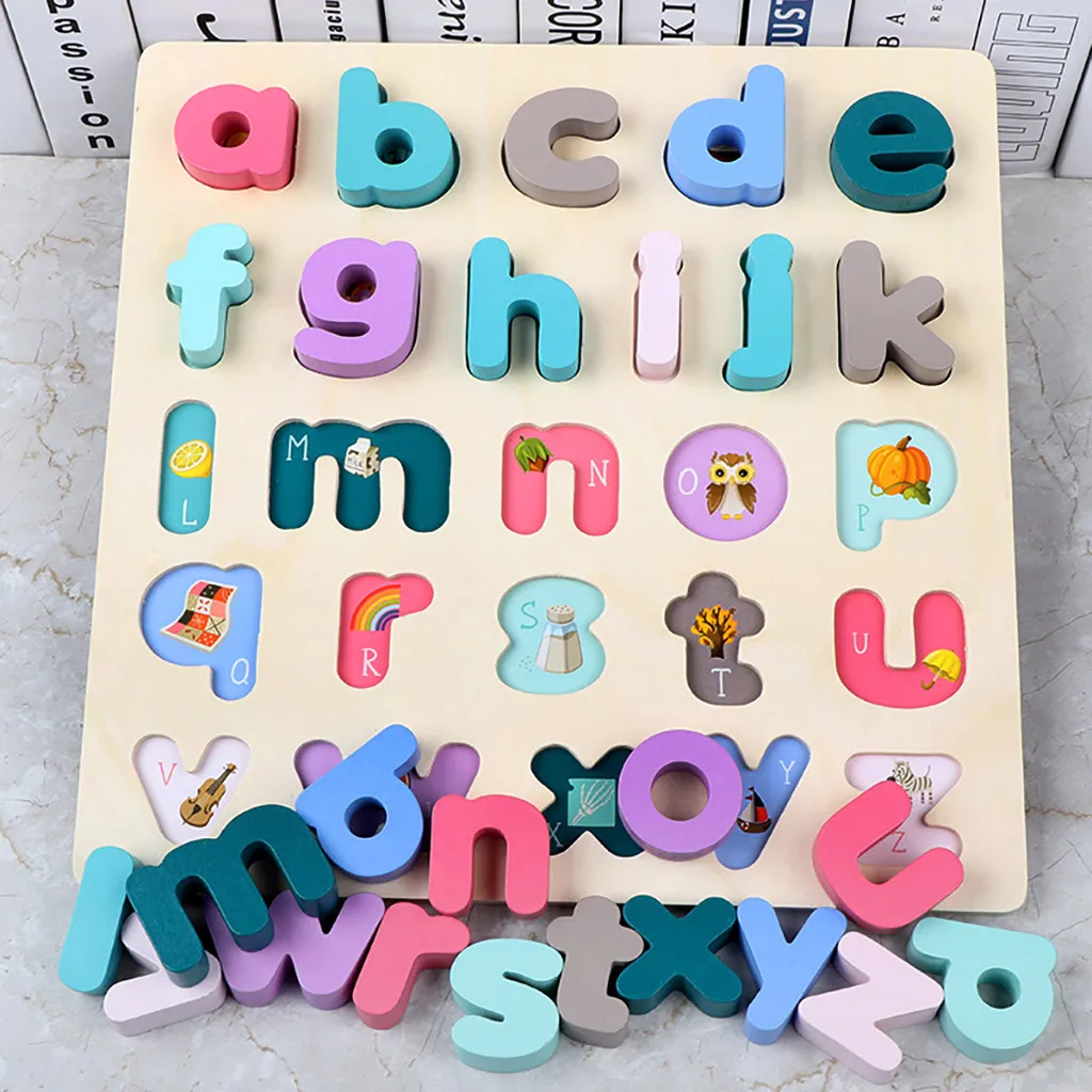 

New 30cm Kid Early educational toys baby hand grasp wooden puzzle toy alphabet and digit learning education child wood toy