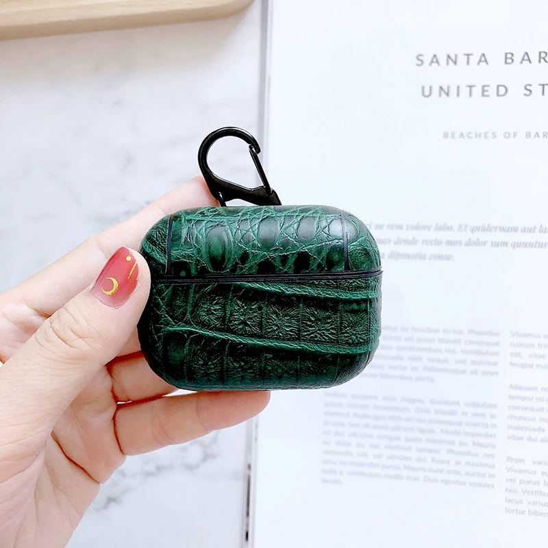 Crocodile Green Сумка из крокодиловой кожи для AirPods Pro Bluetooth беспроводные наушники со змеиным узором из искусственной кожи чехол для AirPods Pro Чехол зарядная коробка - Цвет: Crocodile Green