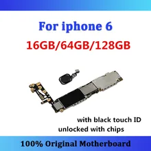 Оригинальная материнская плата Разблокировка для iphone 6, материнская плата с черным сенсорным ID, 16 ГБ/32 ГБ/64 Гб/128 ГБ, материнская плата IOS, обновленная черная кнопка