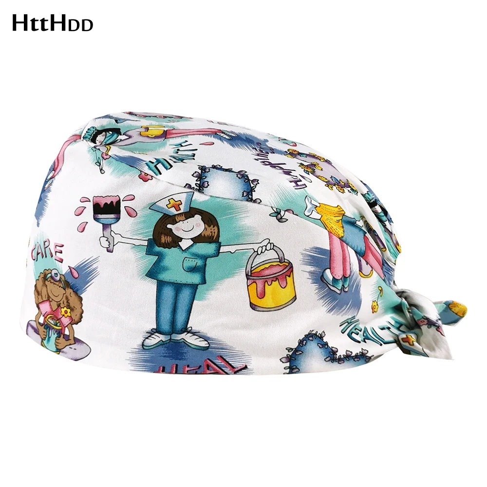 

Unisex Spa Scrub Cap Lab dust-proof Working Hat Beauty Cap Cartoon Print Spa Work Hat Casual Beautician Health Worker Cotton hat