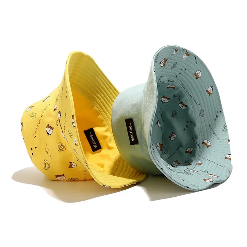 Sun Hat LDSLYJR Cotton Double Sided Cartoon Dog Print Bucket Hat Fisherman Hat Outdoor Travel for Men and Women 261