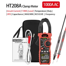 Pince multimètre testeur AC, tension, courant continu, Diode de température, continuité NCV Test multimètre HT208A/HT208D