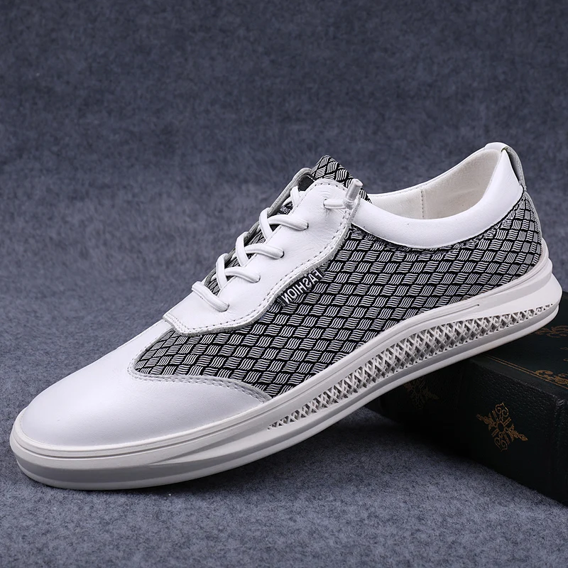 

2019 New Men Casual Shoes Breathable Wear Resistant Shoes Comfortable Summer White Round Toe Lace up Flat Snekaers