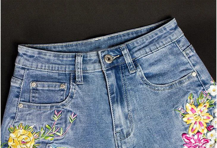 Women's Embroidered Flower Denim Short Jeans Woman Shorts Cute Shorts