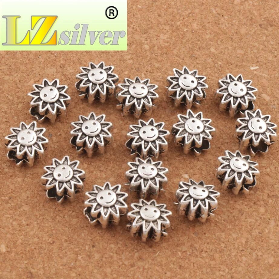 Smiling Sun Face Big Hole Beads 12.5x13mm 80pcs Zinc Alloy Dangle Alloy Metal Jewelry DIY L1348