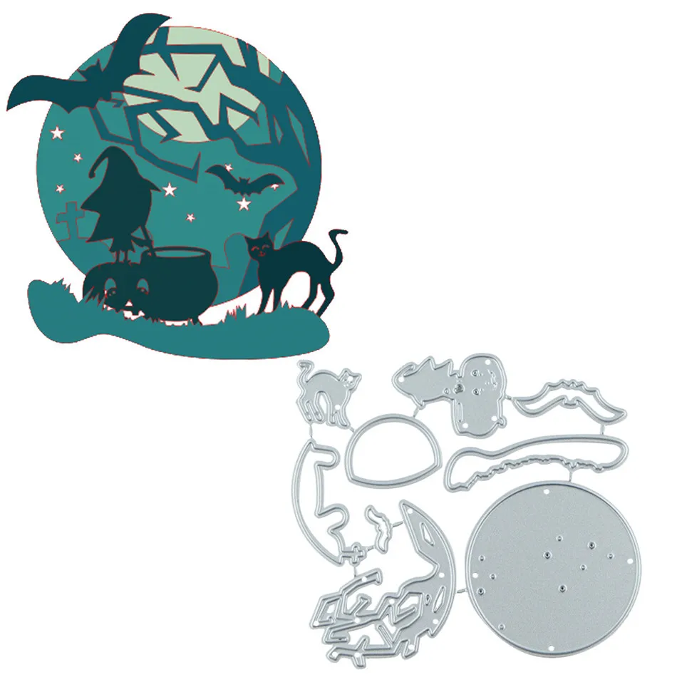 

YaMinSanNiO Halloween Cat Bat Dies Moon Metal Cutting Dies New 2019 for Card Making Scrapbooking Embossing Cuts Stencils Crafts