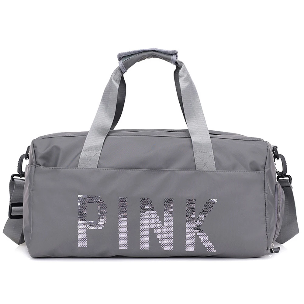Новейший дизайн, розовая фитнес-сумка с блестками и буквами, отделение для сухого и мокрого спорта, тренажерный зал, сумка через плечо, пара сумок для путешествий