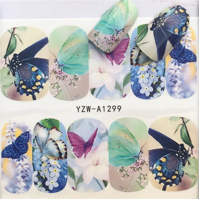Nails Stickers Maple Leaf Seahorse Nail Sticker Pattern Transfer Nails Series Watermark Nail Decals Flowers Butterflies Color A1299
