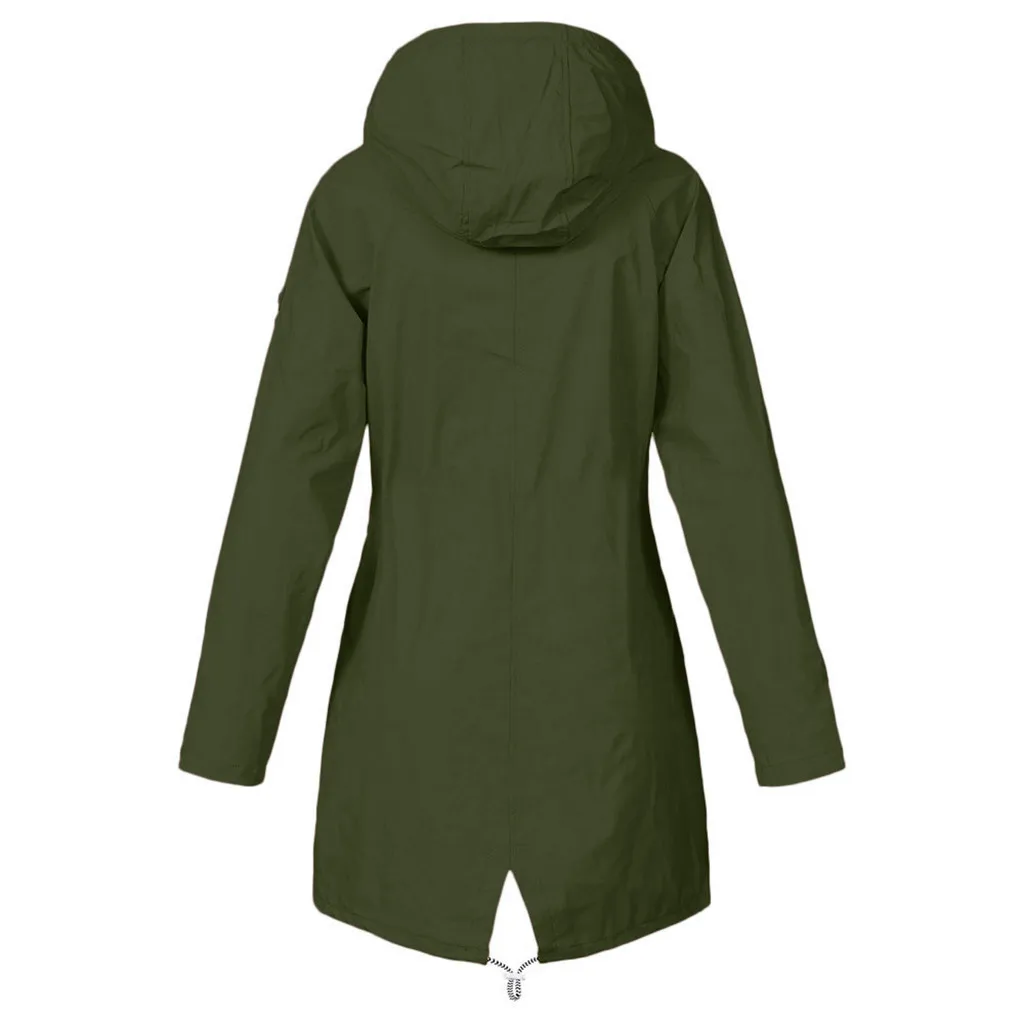 Женская однотонная дождевик для улицы, водонепроницаемая длинная куртка с капюшоном, ветрозащитная верхняя одежда большого размера, длинная теплая верхняя одежда с капюшоном