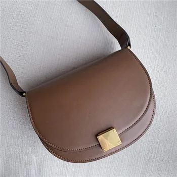 

2020 New Fashion Leather Handbags Horseshoe Buckle Retro Leather Wide Shoulder Strap Saddle Bag Shoulder Slung Semicircular Bag