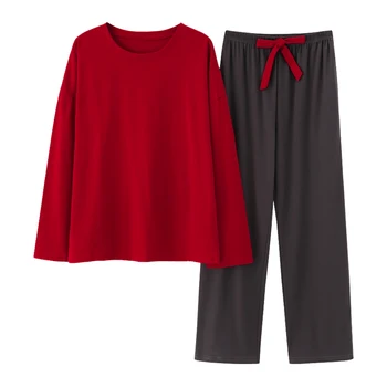 

Solid color 2Pcs Sleepwear Women Cotton Pajamas Sets Winter Long Sleeve Home Clothes Pyjama Femme Lounge Wear Large Size Pijama