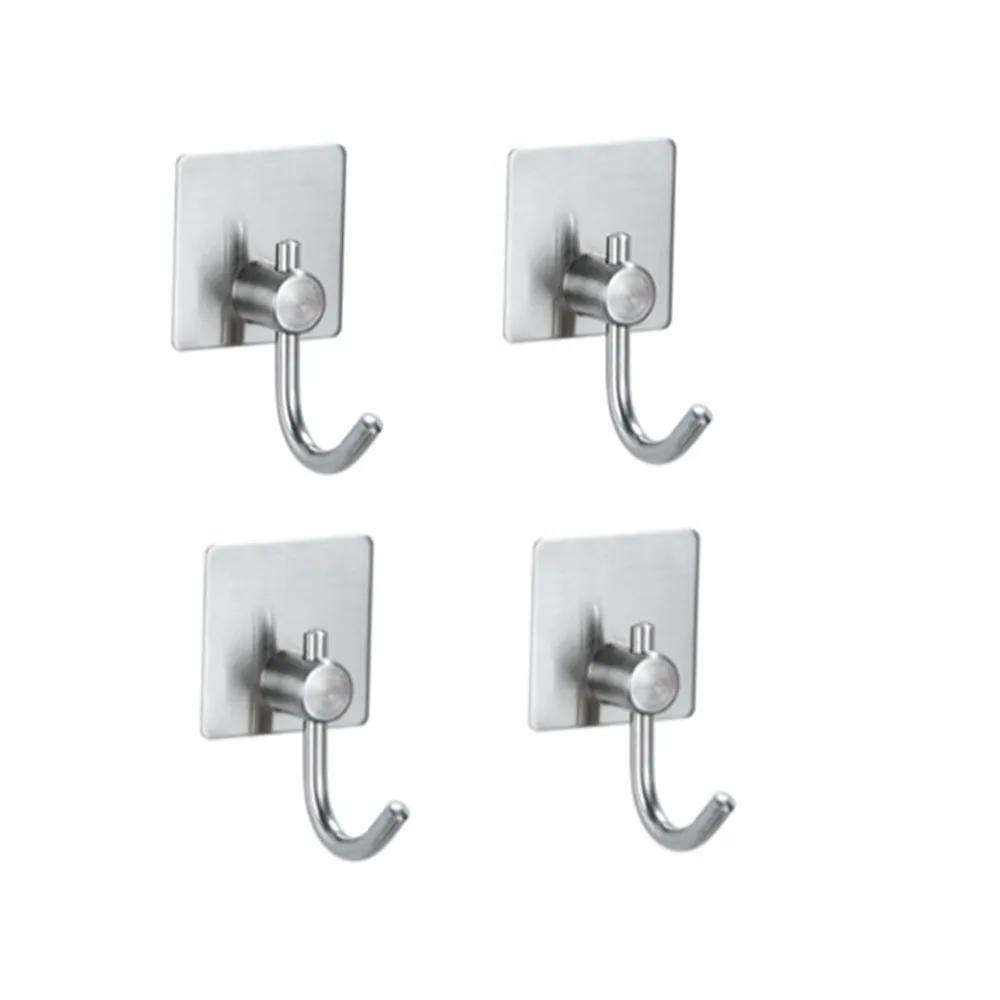 Bathroom Hook Set Stainless Steel Wall Hooks Sliver Adhesive Holders Towel For 4 Pcs |