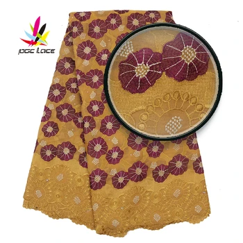 

Hot Sale Nigerian Net Lace Fabric With Embroidered Flowers 2019 High Quality African Lace Fabric With Stones For Dress AMY2928B