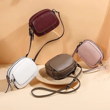 

Mini bag 2020 new fashion leather small round bag shoulder messenger first layer cowhide female bag