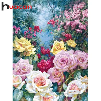 

Huacan Diamond Painting Kit Flower Handmade Gift Mosaic Rose Embroidery Decorations For Home Diamond Art