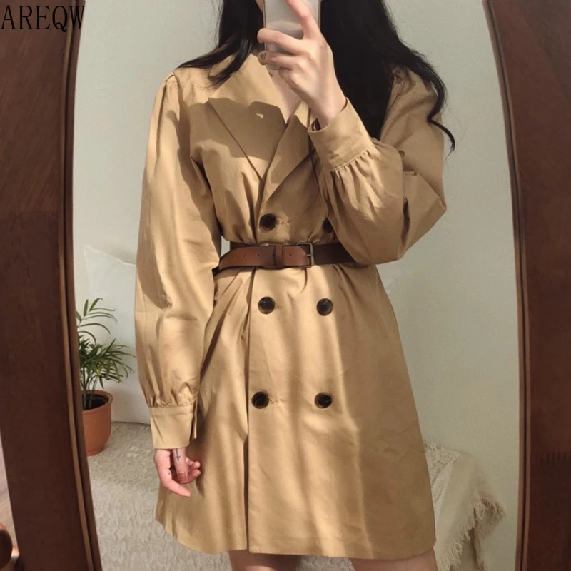 

Korean Ins Retro Style Suit Collar Double-row Button-down Waist Slim Short Long-sleeved Dress