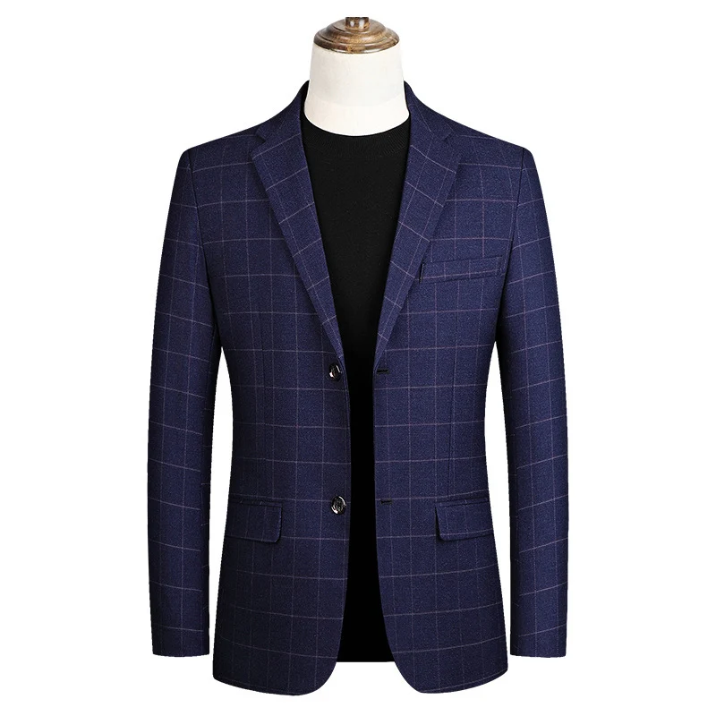 

2020 Casual Jackets for Men Slim Fit Single Button Turn Down Collar Mens Jacket Formal Office Plaid Coat Men Jackets M-4XL