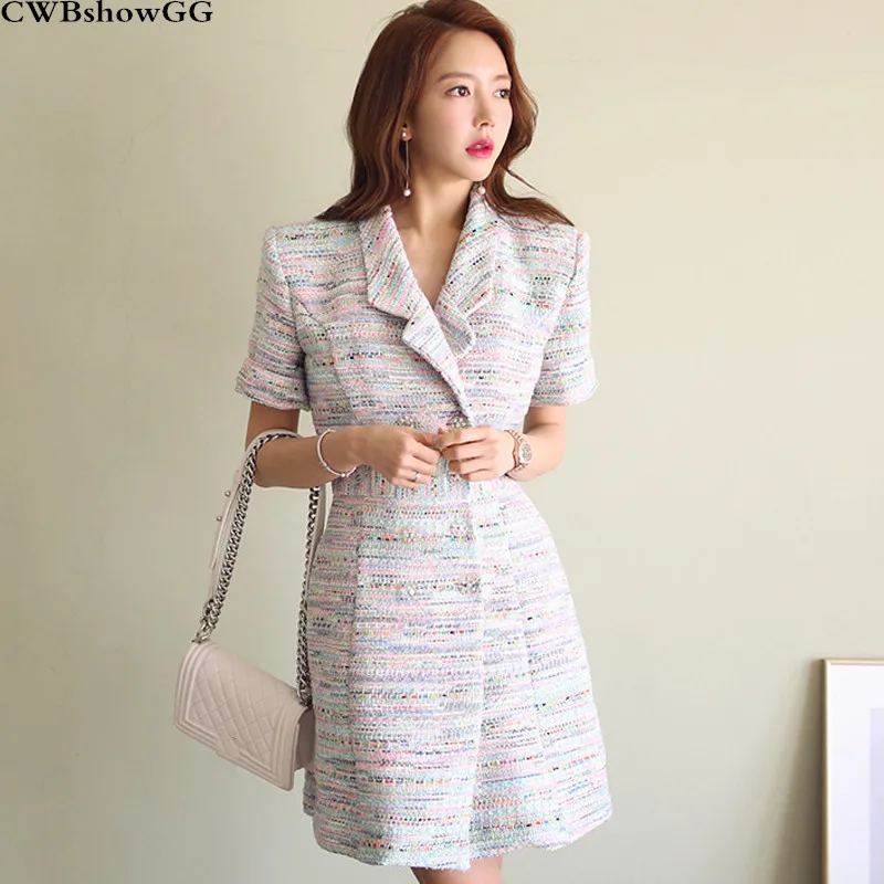 

CWBshowGG Autumn And Winter New Double-Breasted Slim Short-Sleeved Fashion Plaid Notched Collar Woolen Fashion Casual Jacket