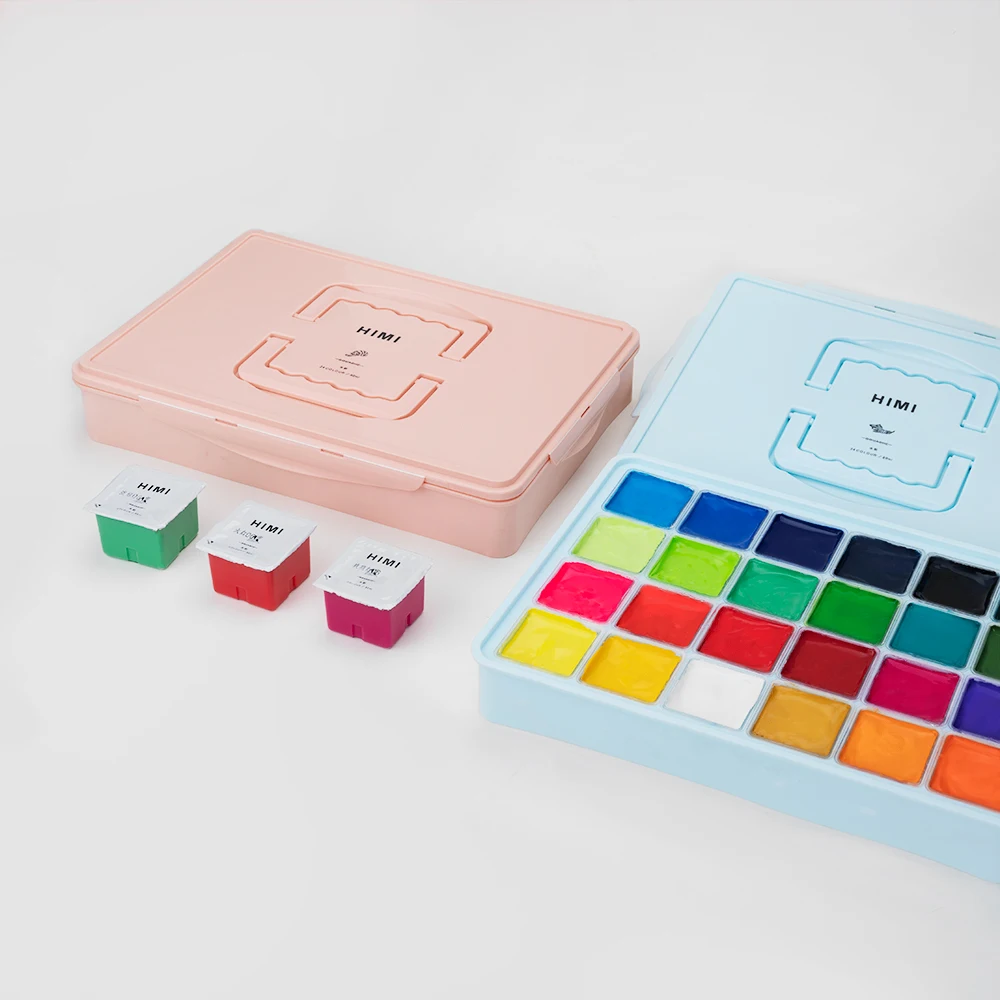 

MIYA HIMI Gouache watercolor Paint Set 24 Colors * 80ml Unique Jelly Cup Design Portable Case with Palette for Artists Students