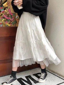 2020 długie spódnice dla kobiet spódnice Harajuku koreański styl biały czarny długa spódnica dla nastolatków spódnica z wysokim stanem spódnice szkolne tanie i dobre opinie WERUERUYU Knitting bawełna CN (pochodzenie) Osób w wieku 18-35 lat A-LINE NONE WOMEN empire Stałe W stylu Preppy Połowy łydki