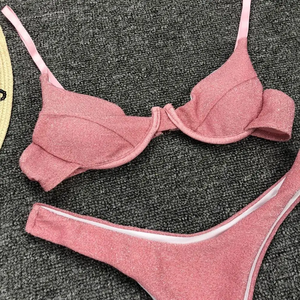

PARAKINI New Shiny bikini Set 2019 Thong siwmsuit female High cut swimwear underwire bathing suit Push up bathers micro biquini