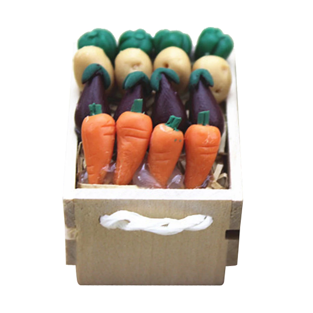 1/6 1/12 Dolls House Miniature Fairy Garden Vegetables with Wooden Storage Box DIY Items
