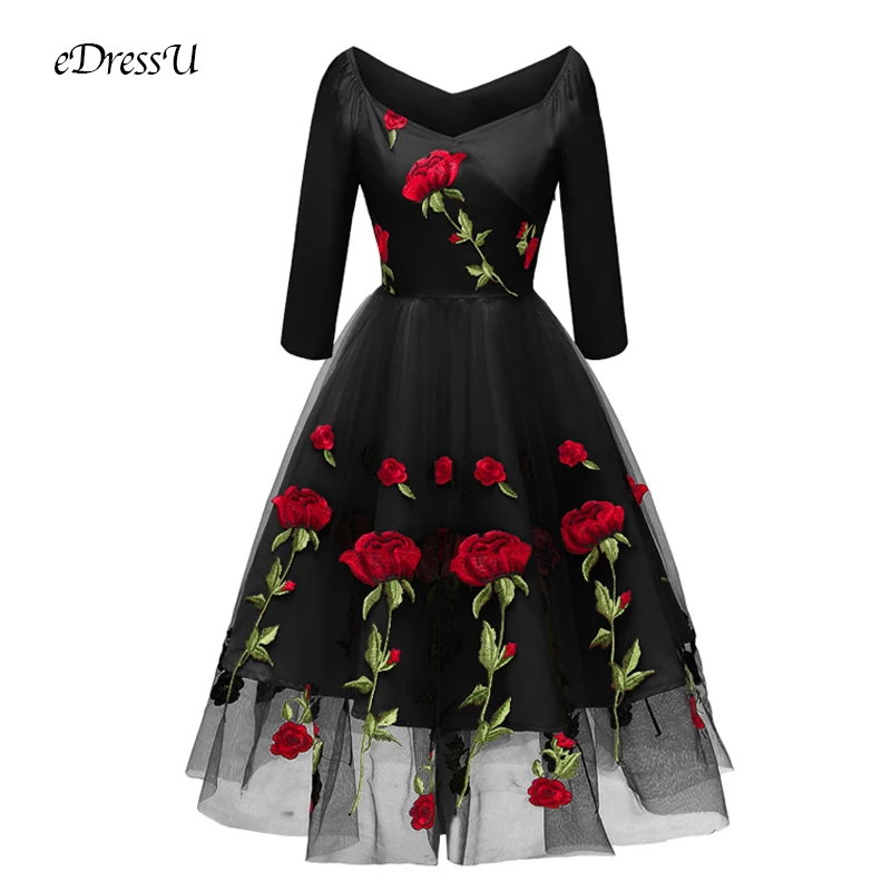 Vestido de Fiesta de noche con bordado árabe, negro, Apliques de encaje,  Vintage, rosa, elegante, DN 1657|Vestidos de graduación| - AliExpress