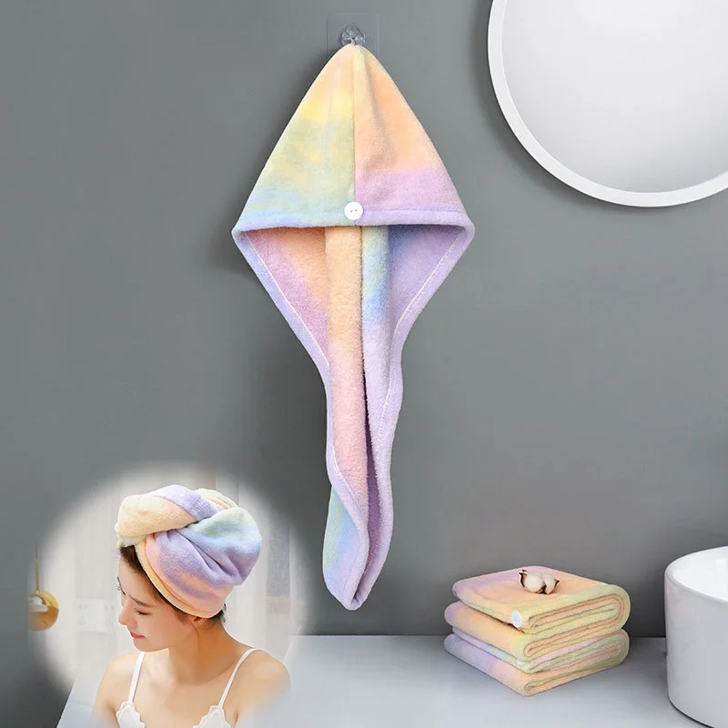 

Hat Cap Microfiber Shower BathTurban Quick Dry Hair Button Wrap Head Towel Twist