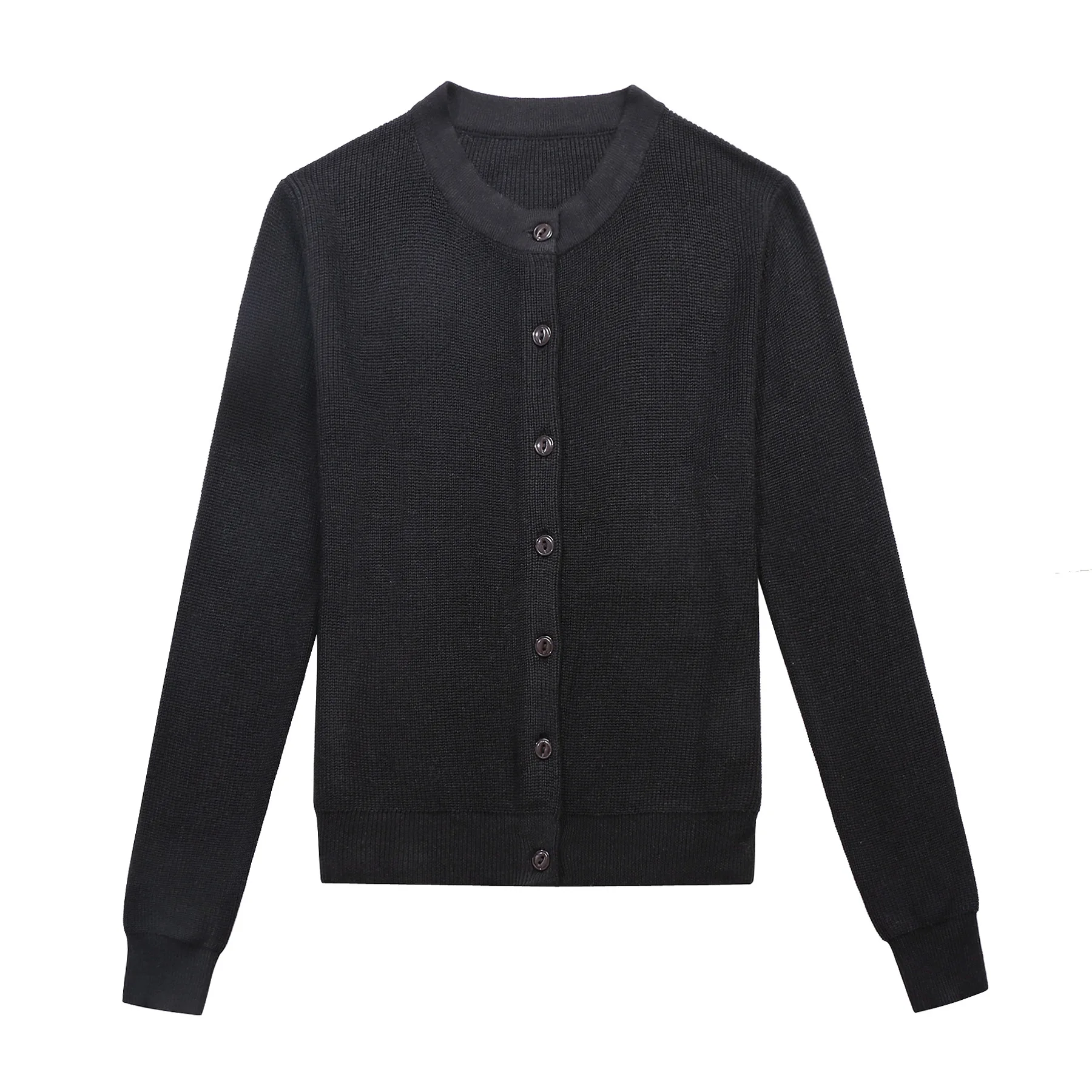 

Textured Crew Neck Cotton Cardigan Women Long Sleeve Boxy Knitted Cropped Cardigans Solid Colors