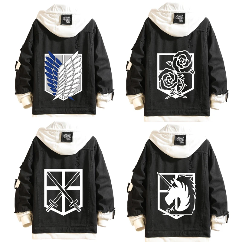 Hoodie Attack on Titan Denim Jacket Scout Regiment Mikasa Ackerman Rival Cosplay Jeans Coats Eren Jager Hooded Jackets