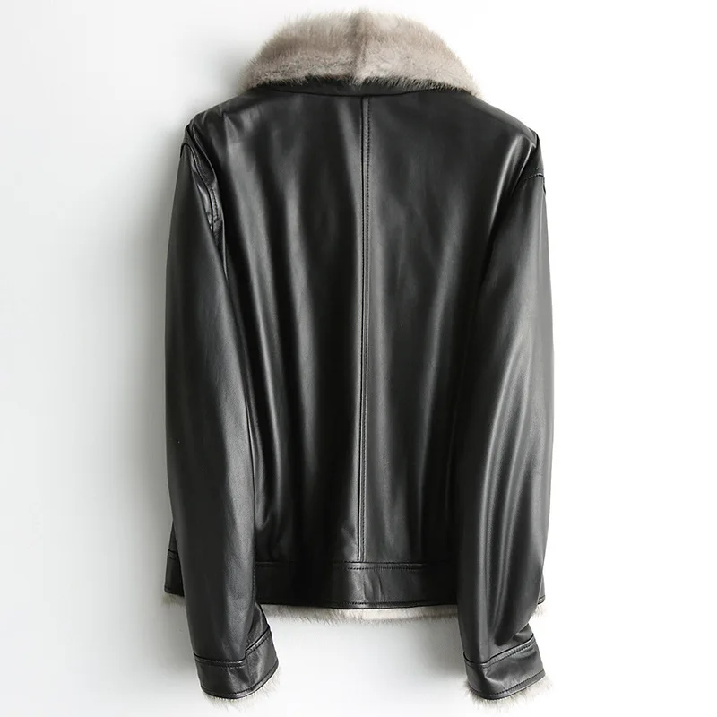 

Genuine Leather Jacket Women Winter Sheepskin Coat for Women Mink Fur Collar Short Down Jacekt HQ19-CJX1901B KJ3698
