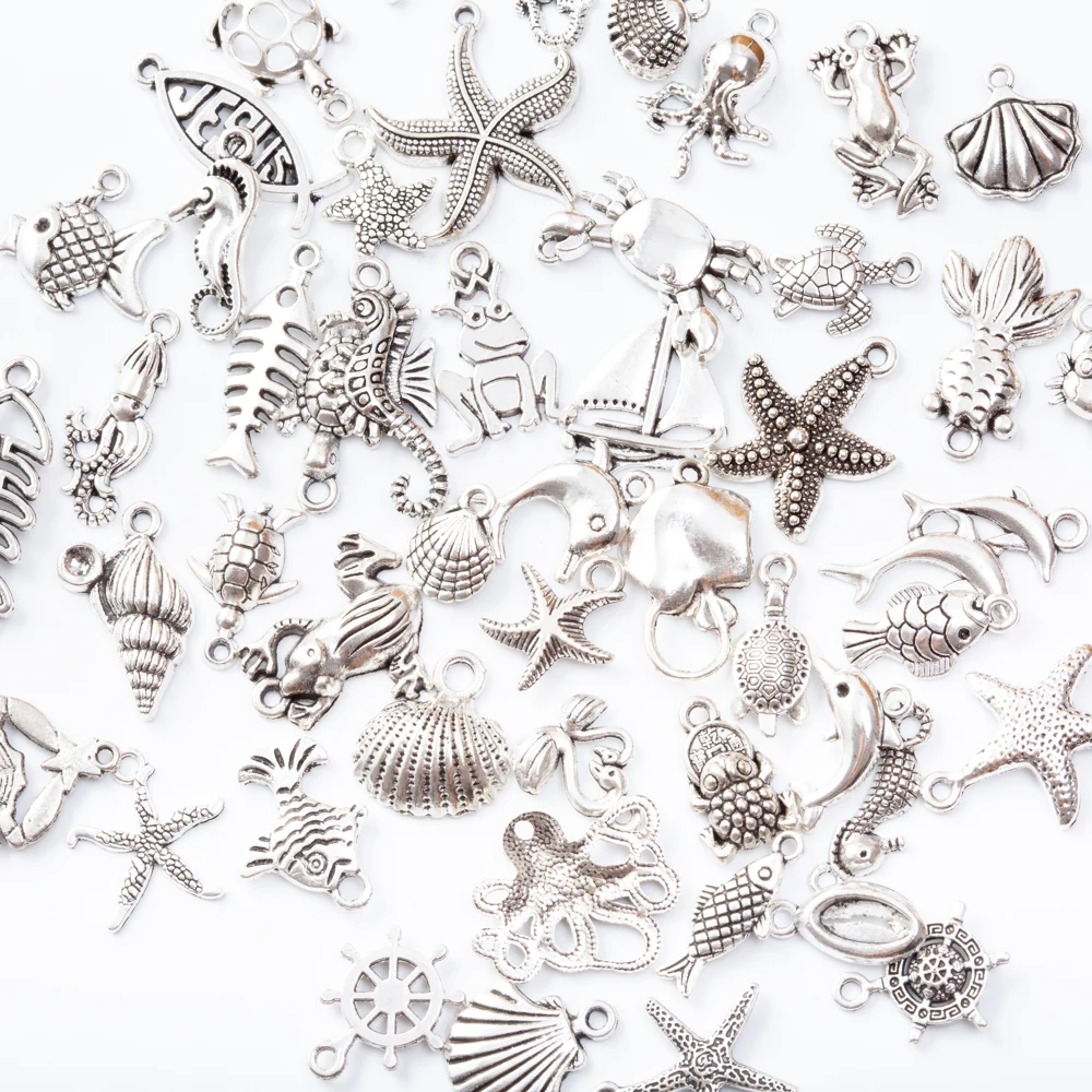 Морские животные 50 шт тибетские серебряные смешанные стили Подвески самодельные ювелирные изделия для изготовление браслета ожерелья Аксессуары js2231